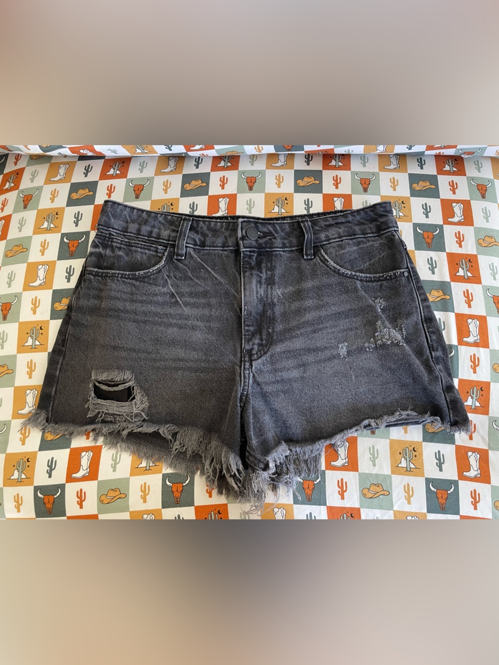 Wrangler Black Distressed Denim Shorts